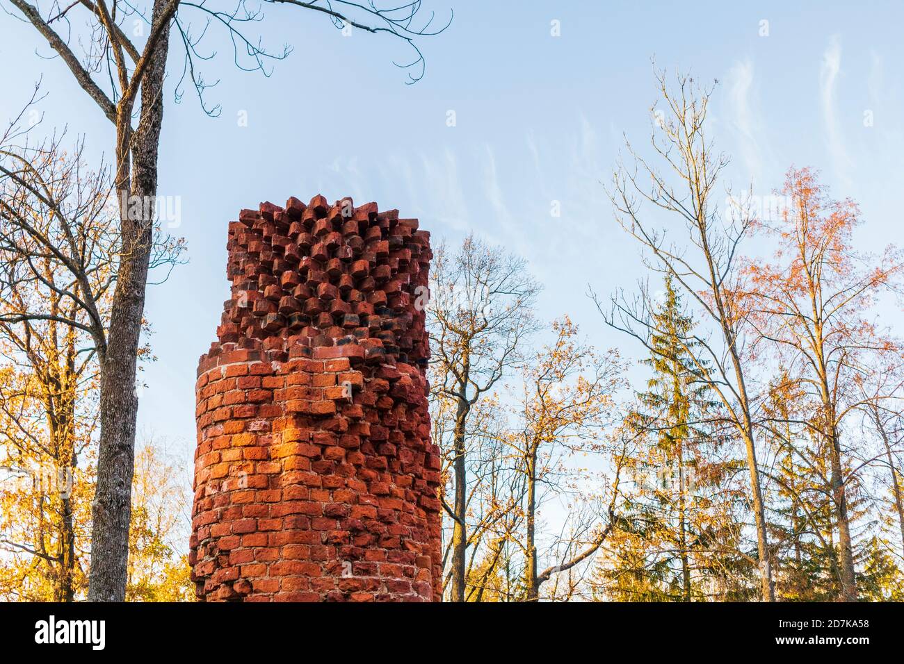 Brick round column work manual assembly excavation ancient architecture bollard Stock Photo