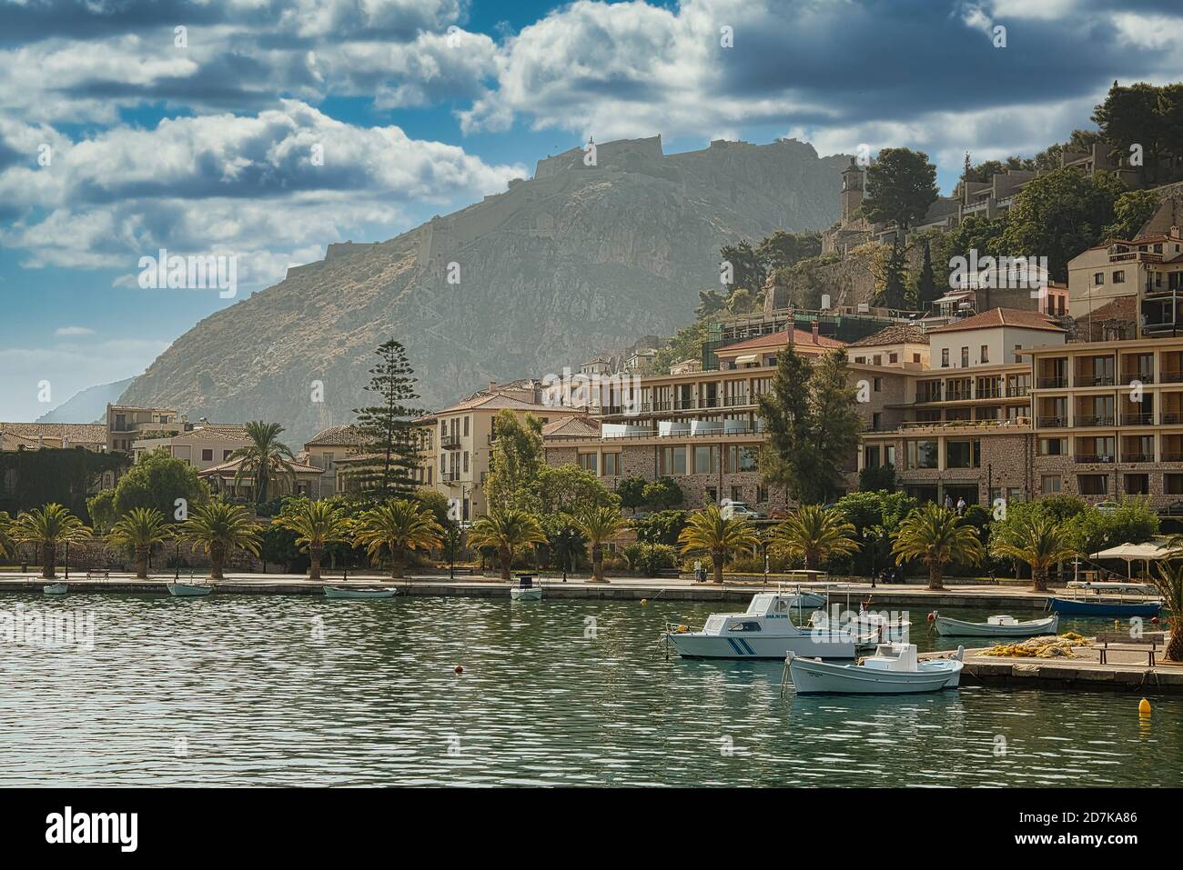 Greece, Nafplion panorama view of city from sea Stock Photo