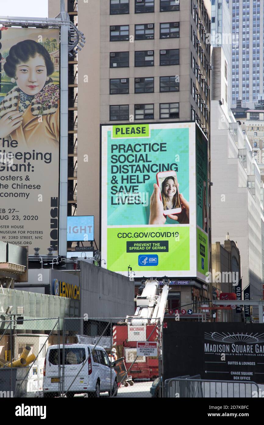CDC sponsored billboard for its Covid-19 educational website. Midtown Manhattan, New York City. Stock Photo