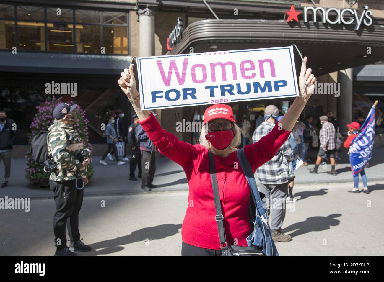 Pro Trump supporters rally on Broadway by Macy's Department Store in New York City. Stock Photo