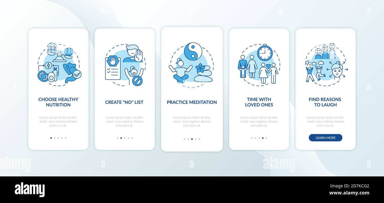 Self care checklist onboarding mobile app page screen with concepts ...