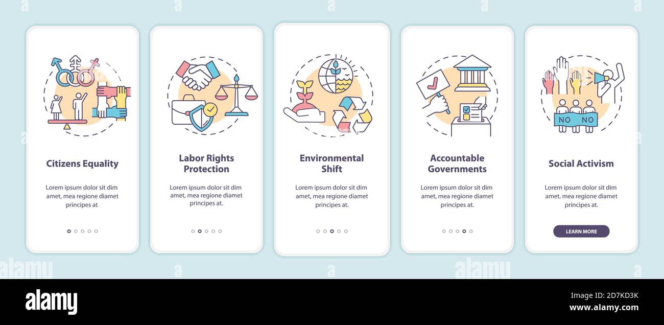 Social change benefits onboarding mobile app page screen with concepts ...