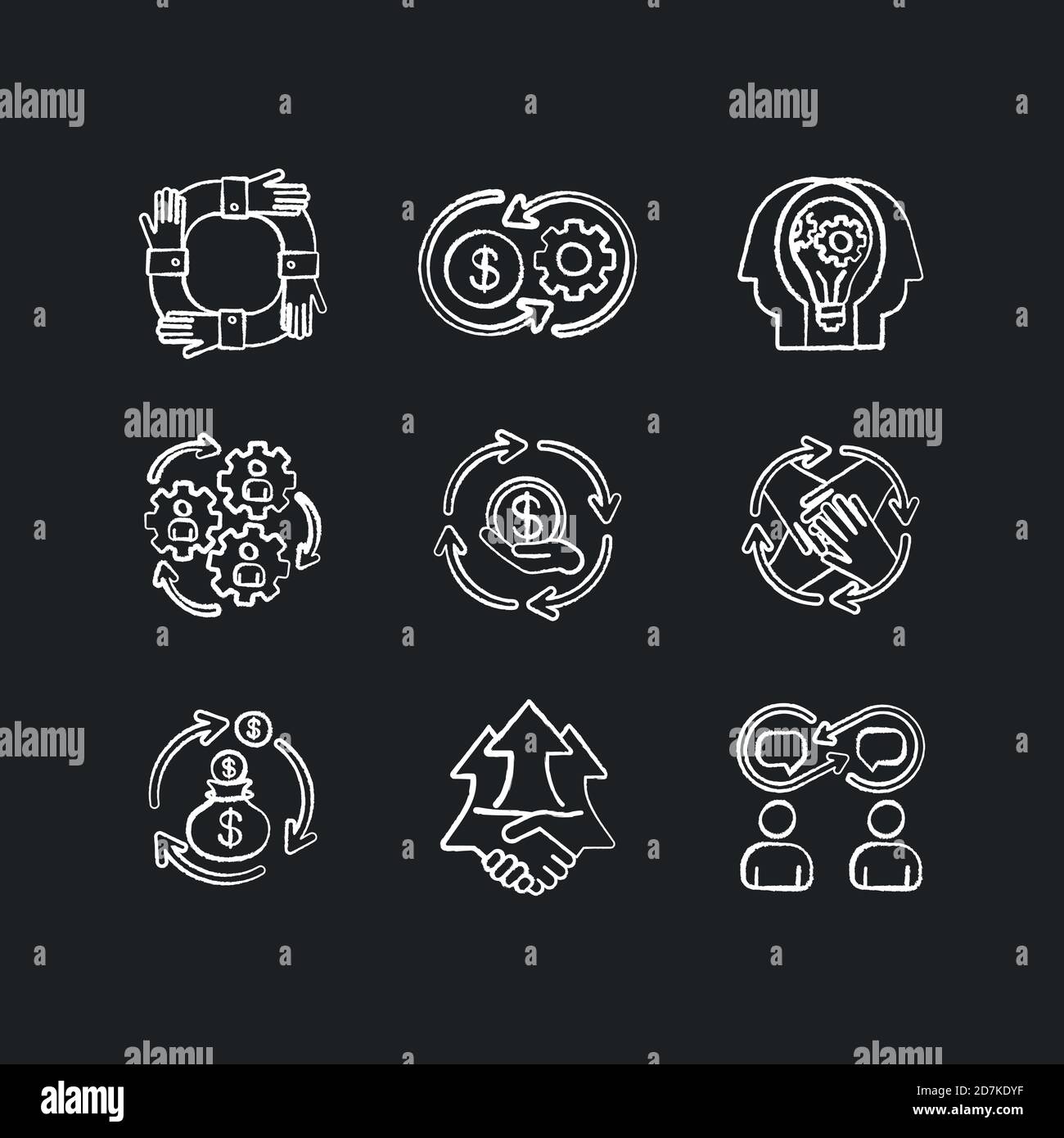 Business chalk white icons set on black background Stock Vector Image ...
