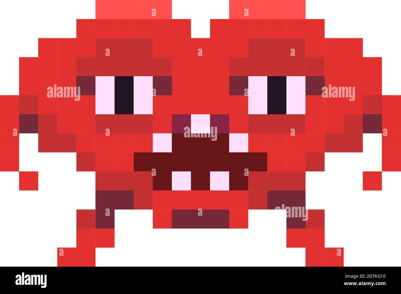 Angry red space invader monster, game enemy in pixel art style on white Stock Vector