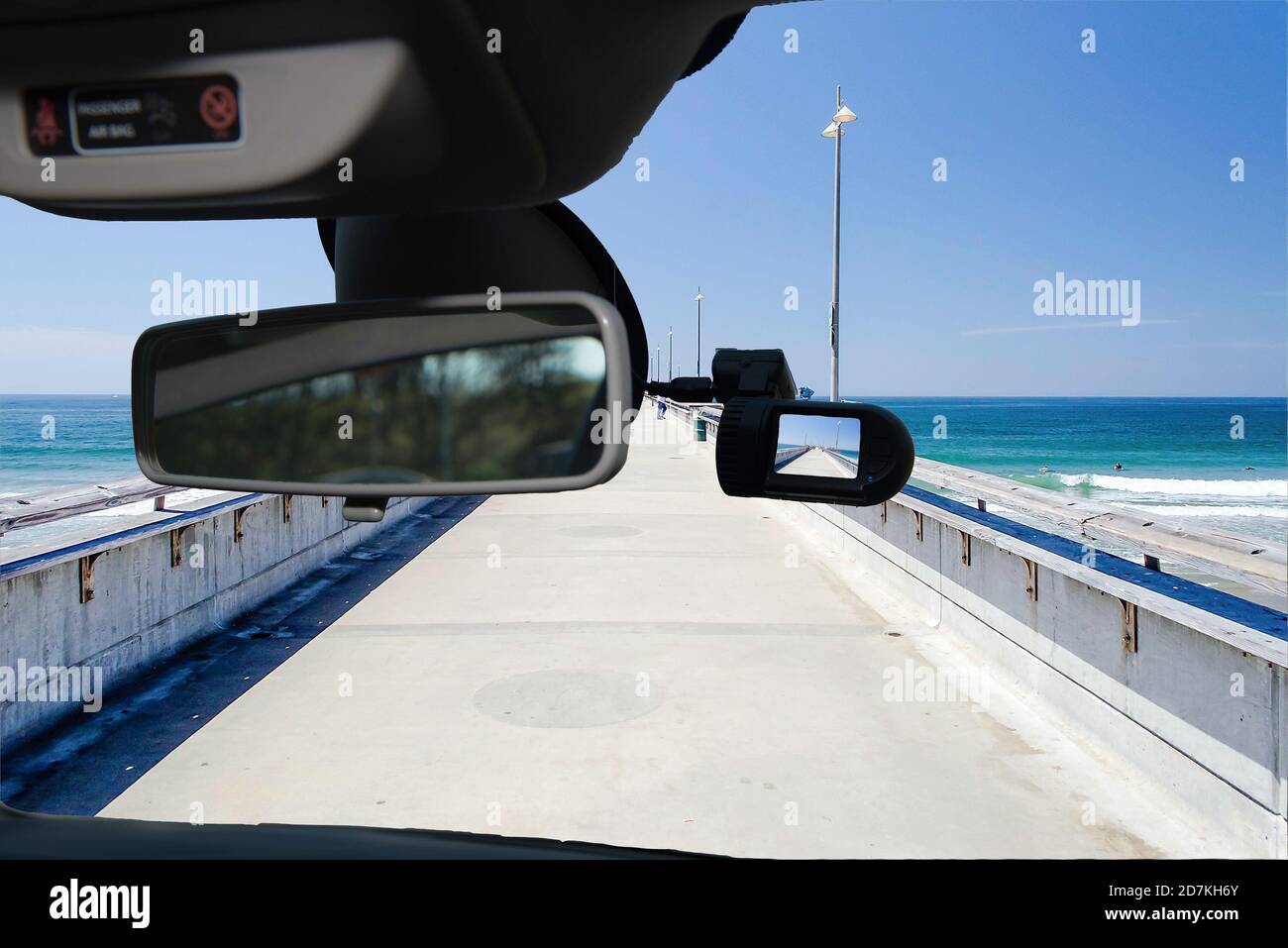 Looking through a dashcam car camera installed on a windshield with view of Venice  Beach Pier, Los Angeles, California, USA Stock Photo - Alamy
