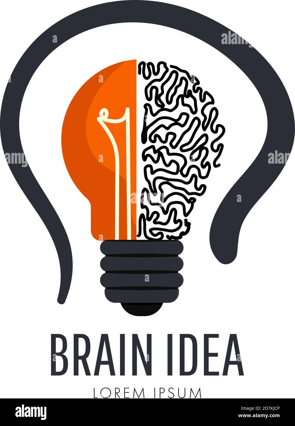 Brain idea. Creative composition of half brain with smart bulb icon logo isolated on white background Stock Vector