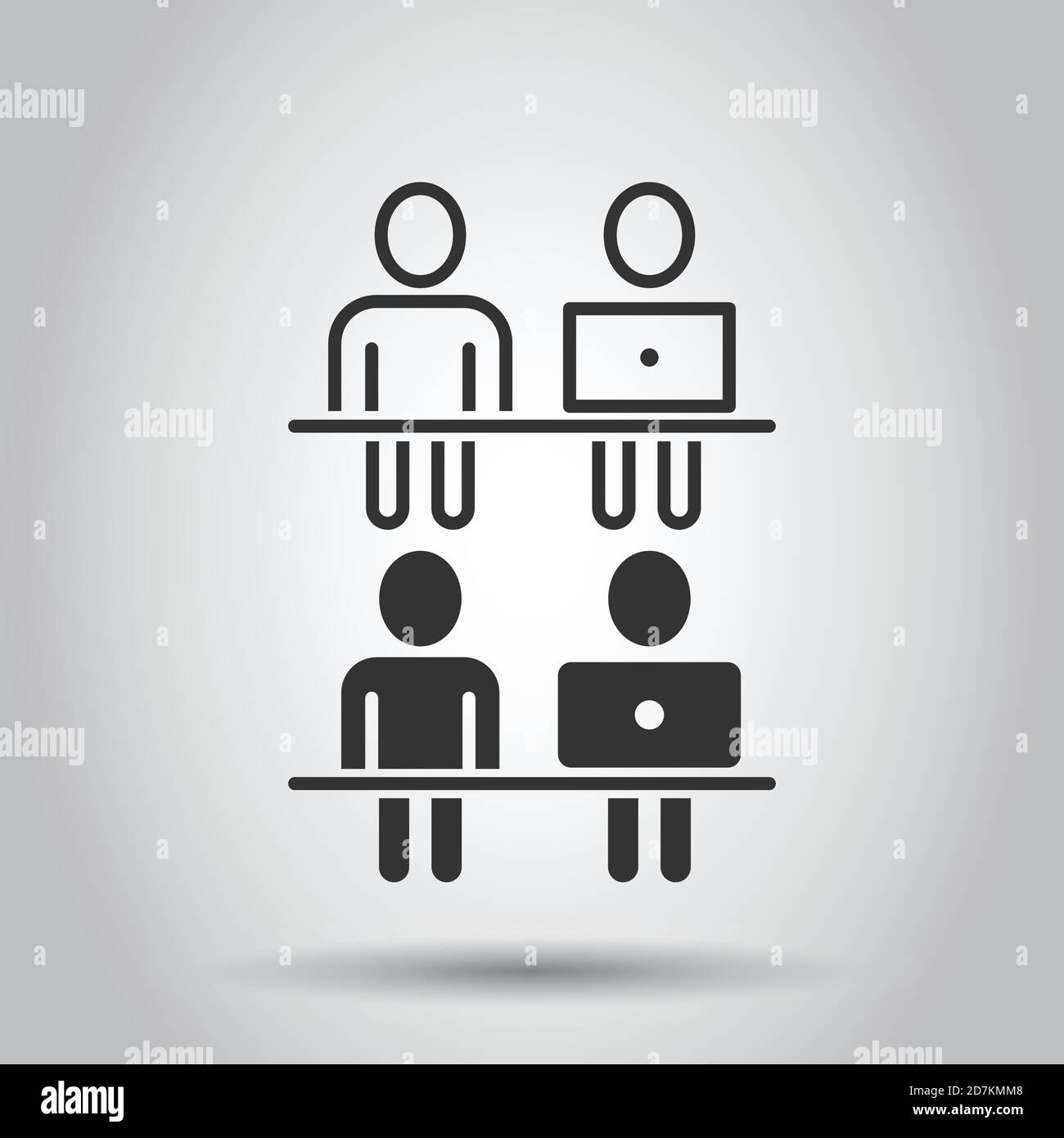 People with laptop computer icon in flat style. Pc user vector ...