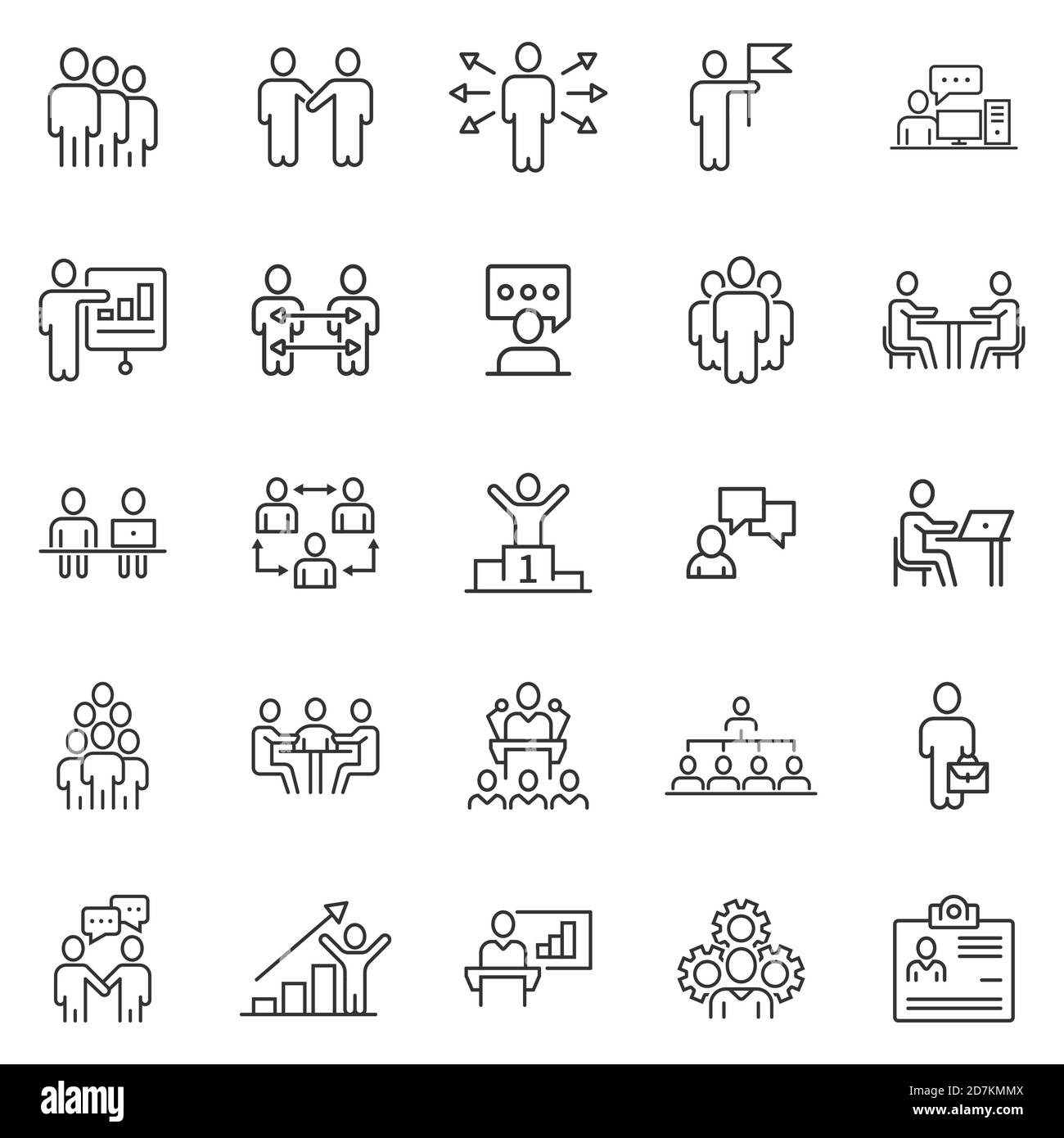 Business communication contour icon set in flat style. Team structure ...