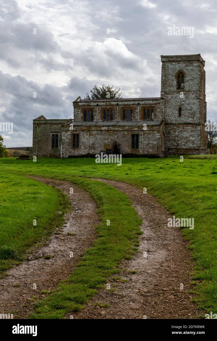 the ancient church at fawsley in northamptonshire on a private estate on a cloudy autumn day. Stock Photo