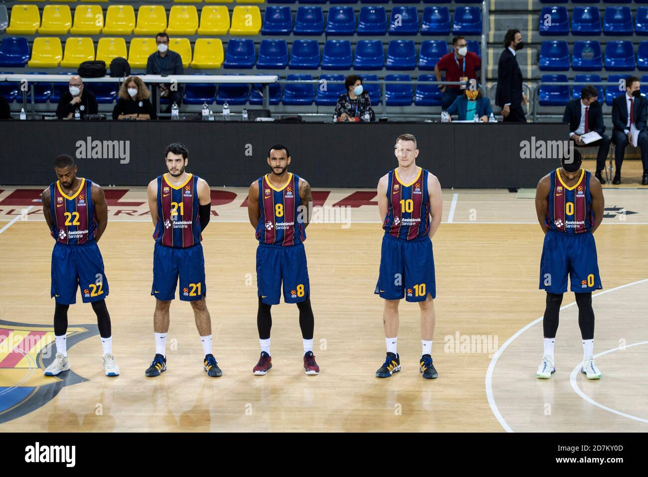 23rd October 2020; Palau Blaugrana arena, Barcelona, Catalonia, Spain;  EuroLeague Basketball, Barcelona versus Real Madrid; Players of FCbarcelona  stand for their anthem Stock Photo - Alamy