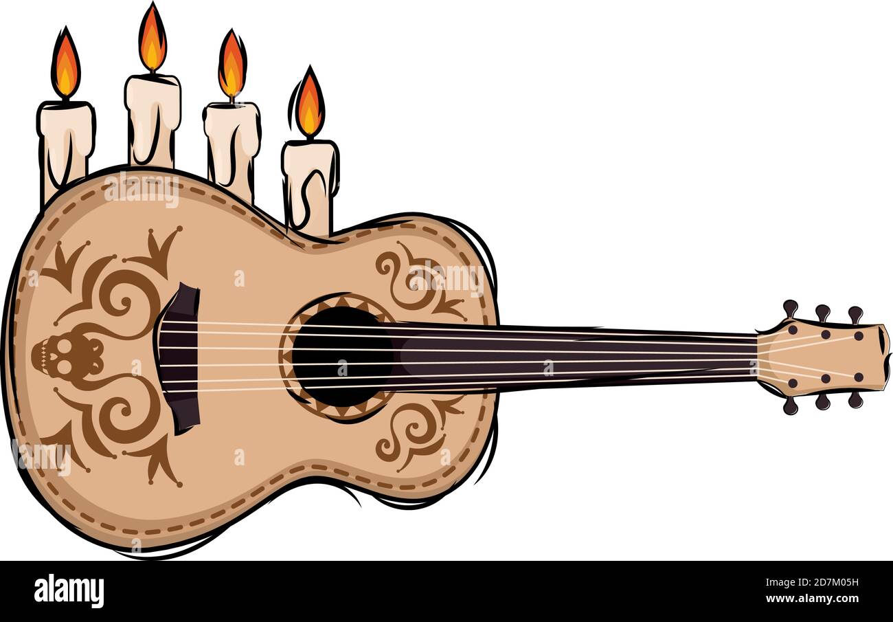 Traditional mexican guitar. Dia de los muertos - Vector Stock Vector