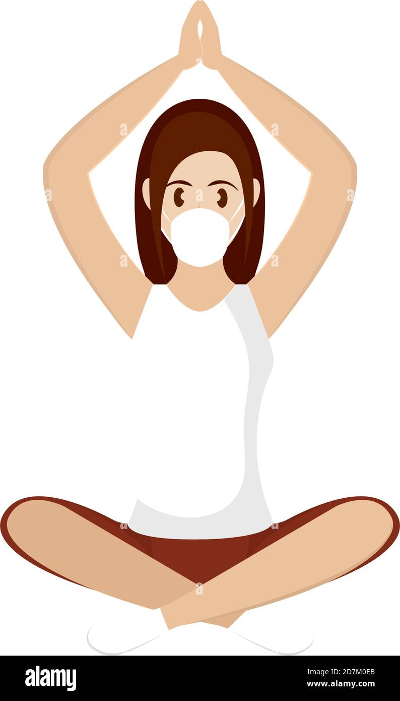 Isolated woman yoga with mask coronavirus protection Vector Stock