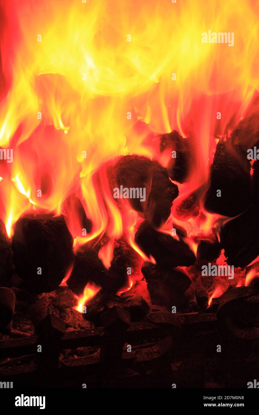 Coal, fire, domestic, open fire, fireplace, flame, heat, burning, fuel, warmth, heating 6 Stock Photo