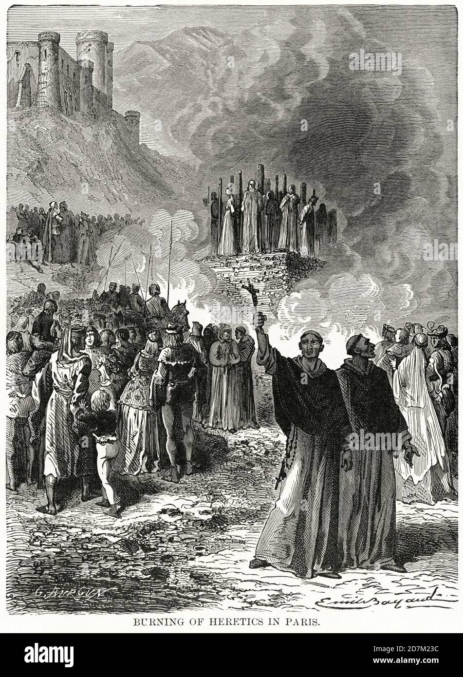 Burning of Heretics in Paris, Illustration, Ridpath's History of the World, Volume III, by John Clark Ridpath, LL. D., Merrill & Baker Publishers, New York, 1897 Stock Photo