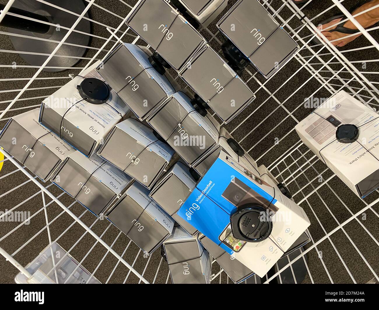 Orlando,FL/USA-10/14/20: A bin of Ring doorbell for sale at a Best Buy chain retail electronics store. Stock Photo