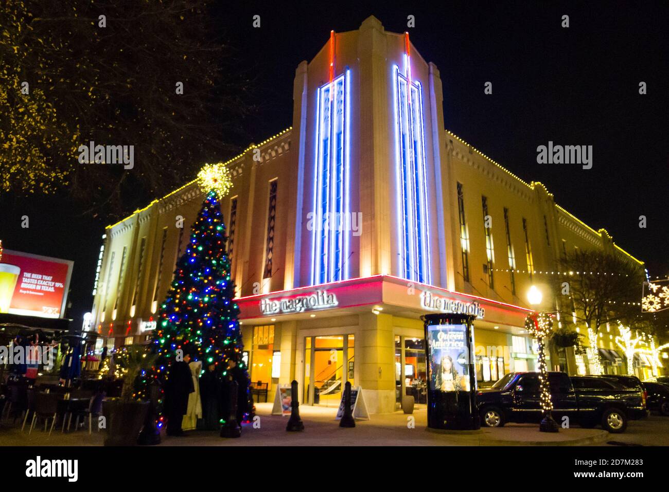 Christmas Night in West Village of Dallas Stock Photo