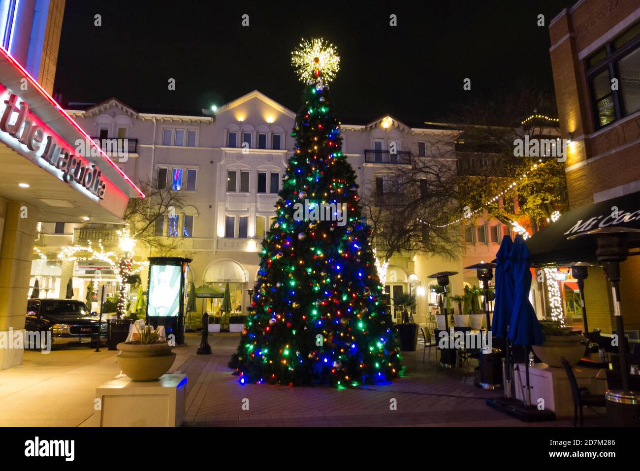 Christmas Tree in West Village of Dallas Stock Photo