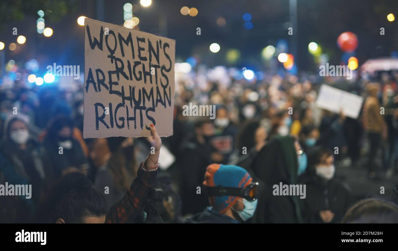 Warsaw, Poland 23.10.2020 - Protest against Poland's abortion laws.Women's rights are human rights . High quality photo Stock Photo
