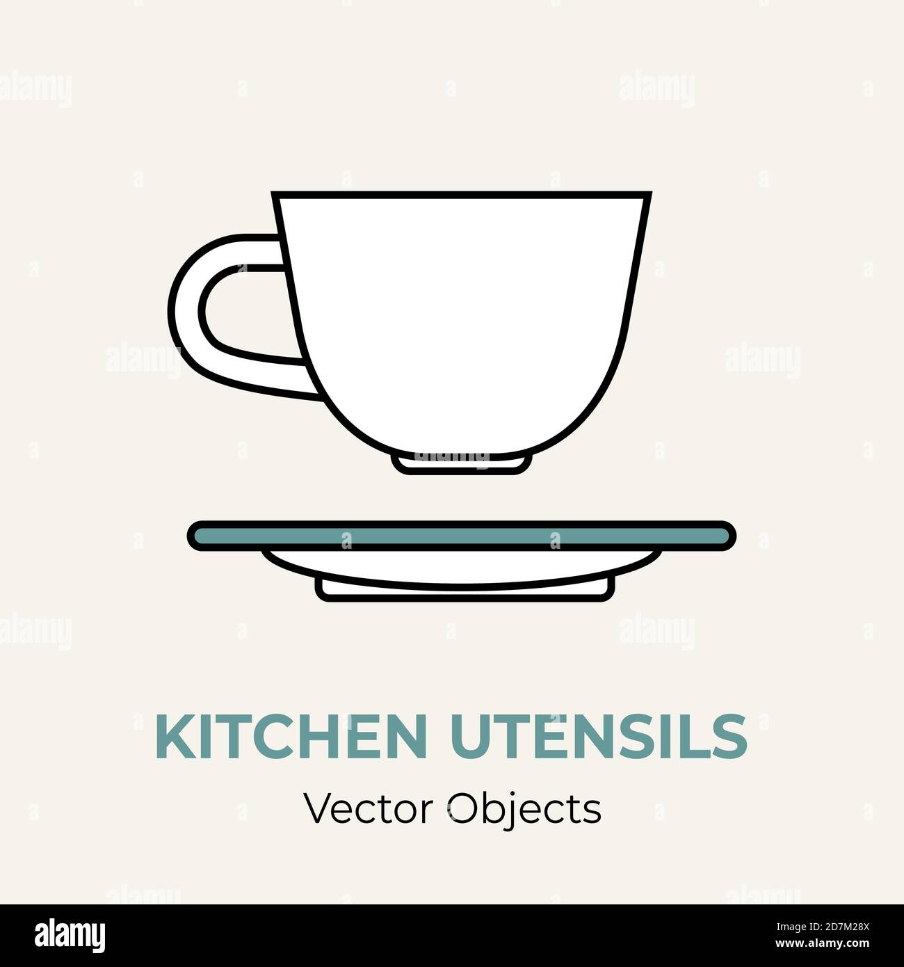 Tea cup saucer simple form vector illustration. Vector line