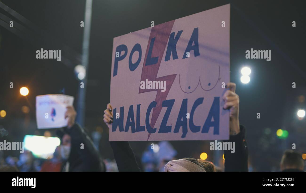 Warsaw, Poland 23.10.2020 - Protest against Poland's abortion laws. Poland is fighting banner in crowd. High quality photo Stock Photo