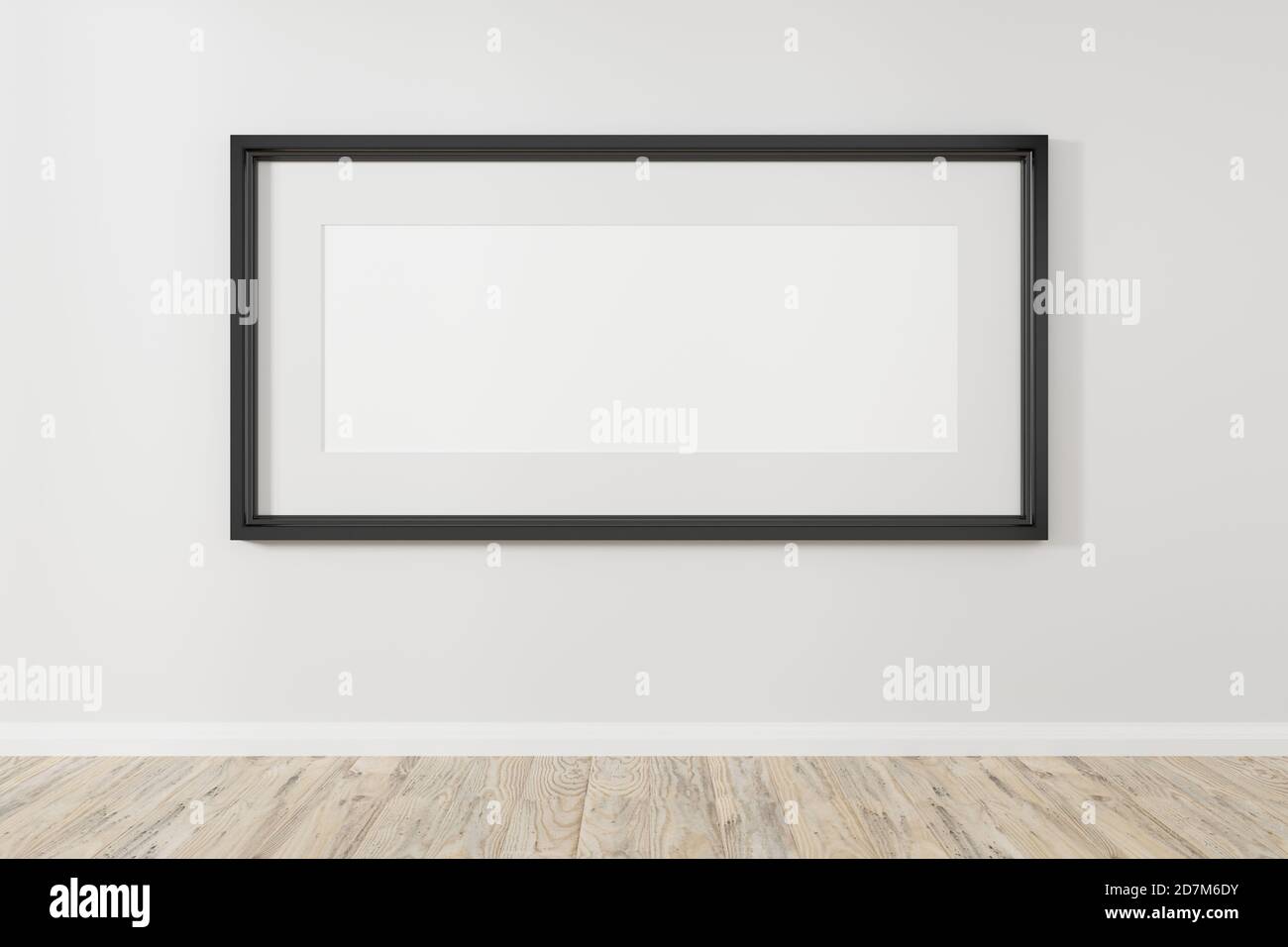 Vertical black frame mockup. Minimal black frame on concrete floor. Modern loft mock up 3d illustrations. Stock Photo