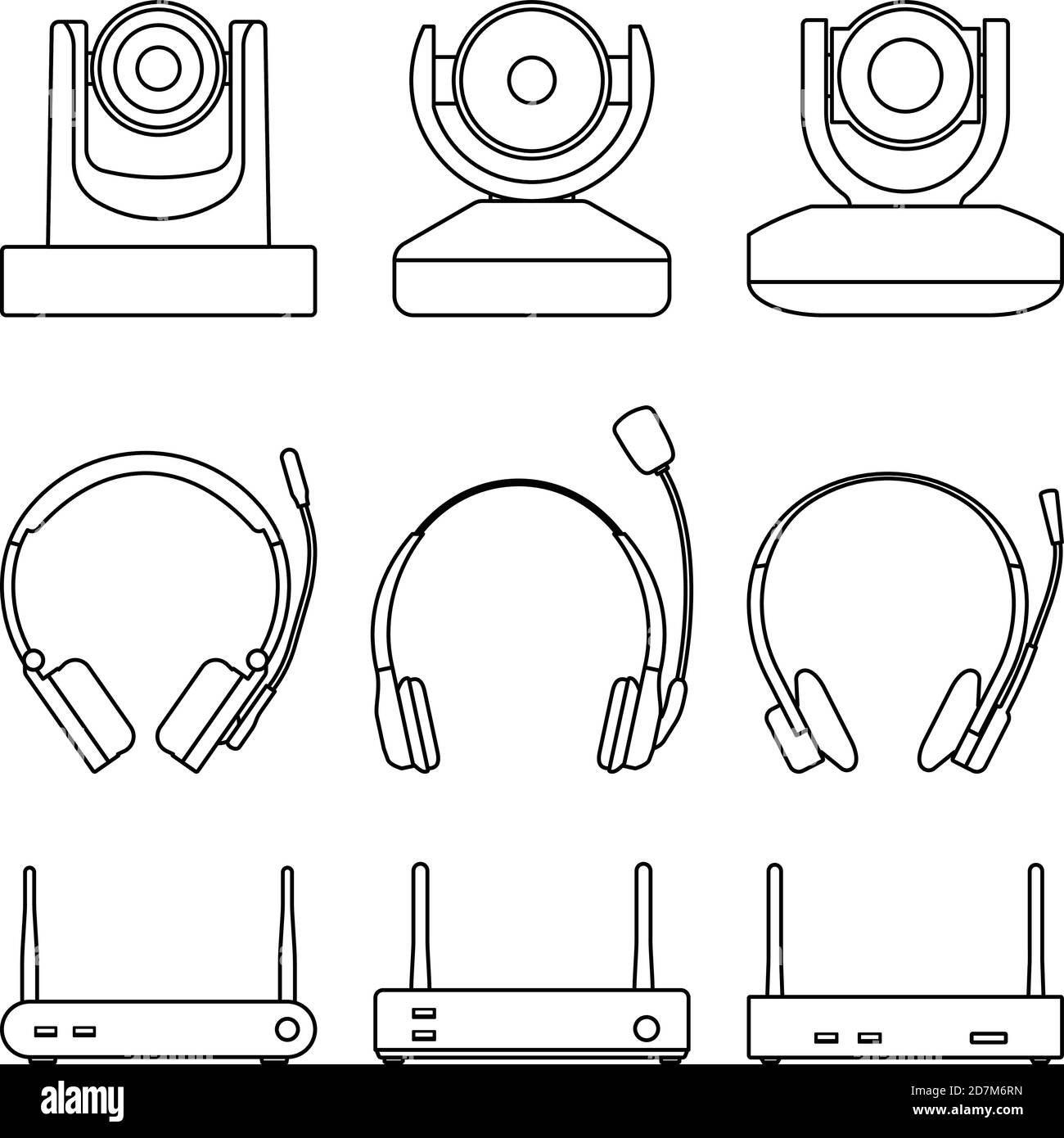 Equipment for conference systems and remote work. Vector thin line Stock Vector