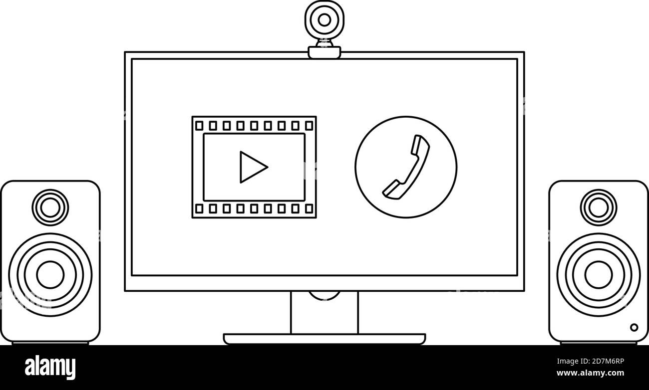 Video conferencing equipments. Flat icons. Thin line vector Stock Vector