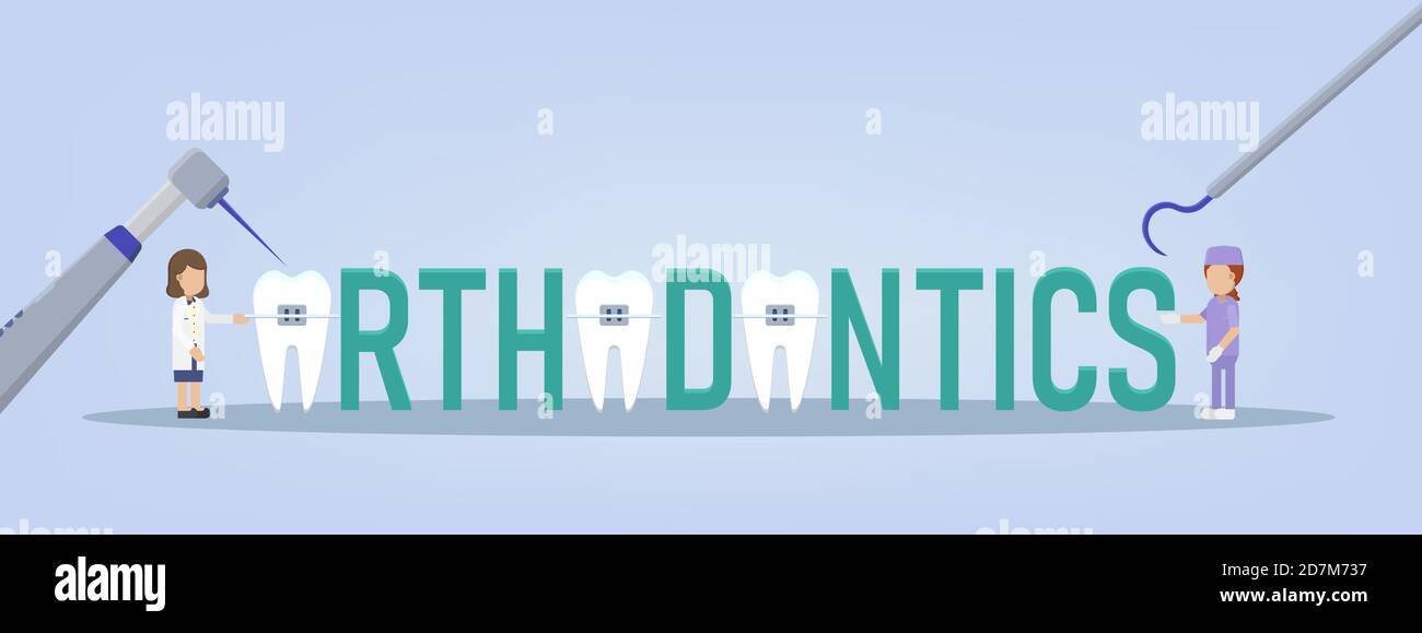 Orthodontics concept with orthodontist and assistant flat design vector illustration Stock Vector