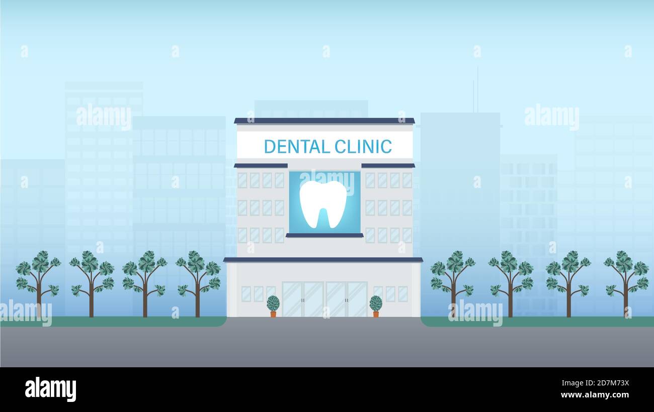 Dental clinic building or exterior in city flat design vector