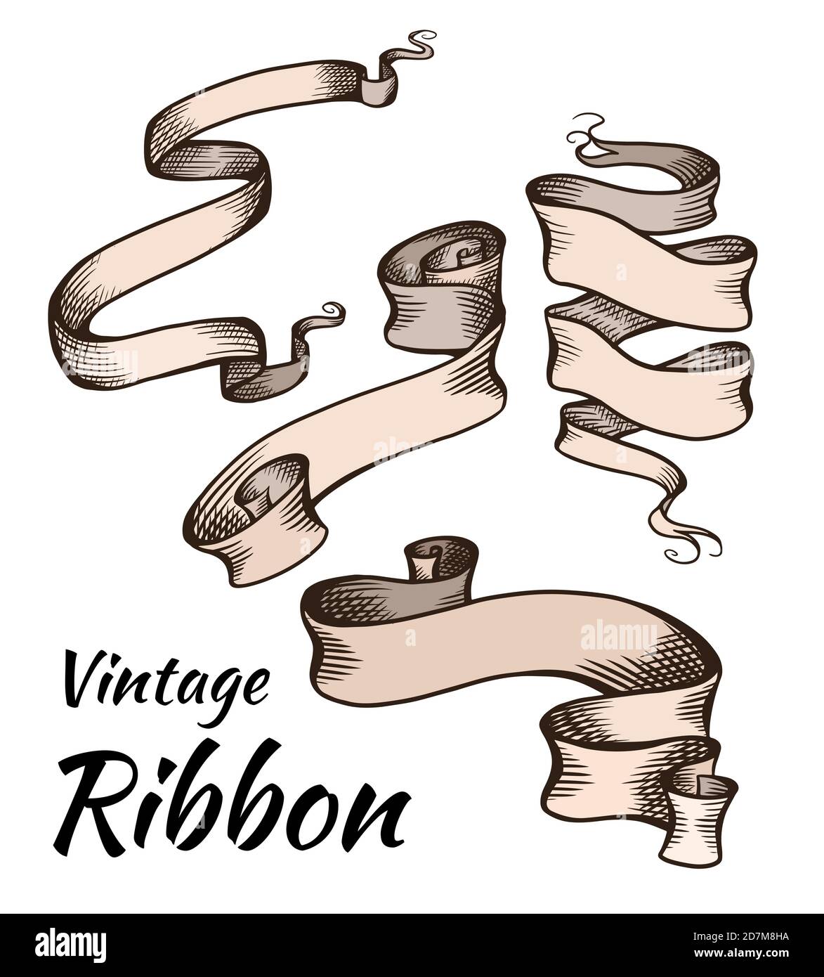 Set of vintage color ribbons with a hatching. Parchment scrolls. The object is separate from the background. Vector template for articles, banners, ca Stock Vector