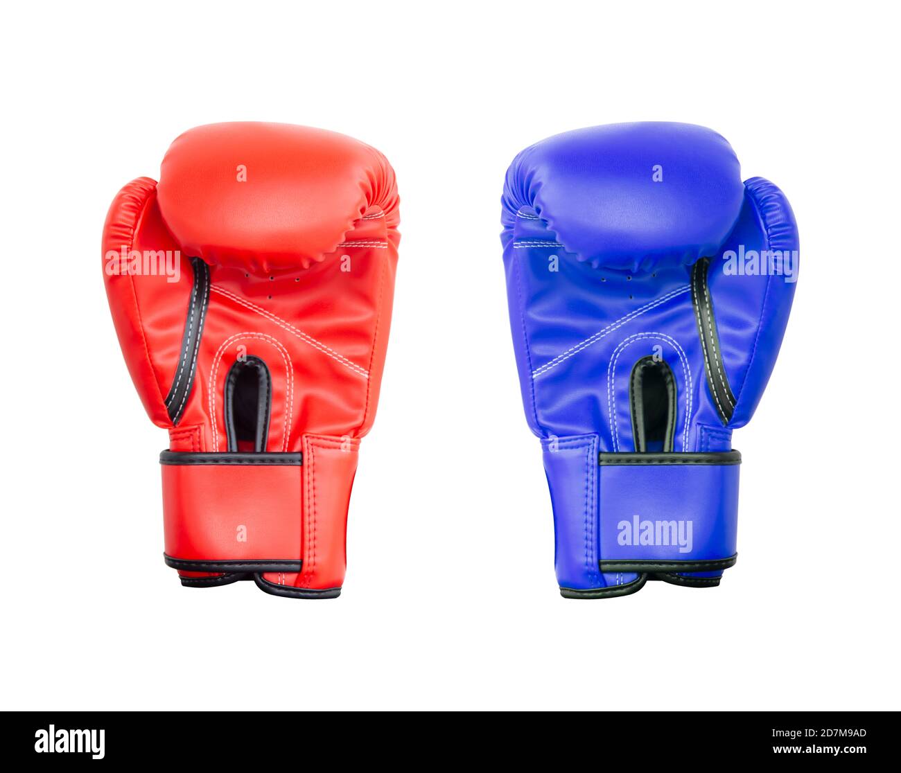 Boxing gloves Red and Blue hitting together isolated on white