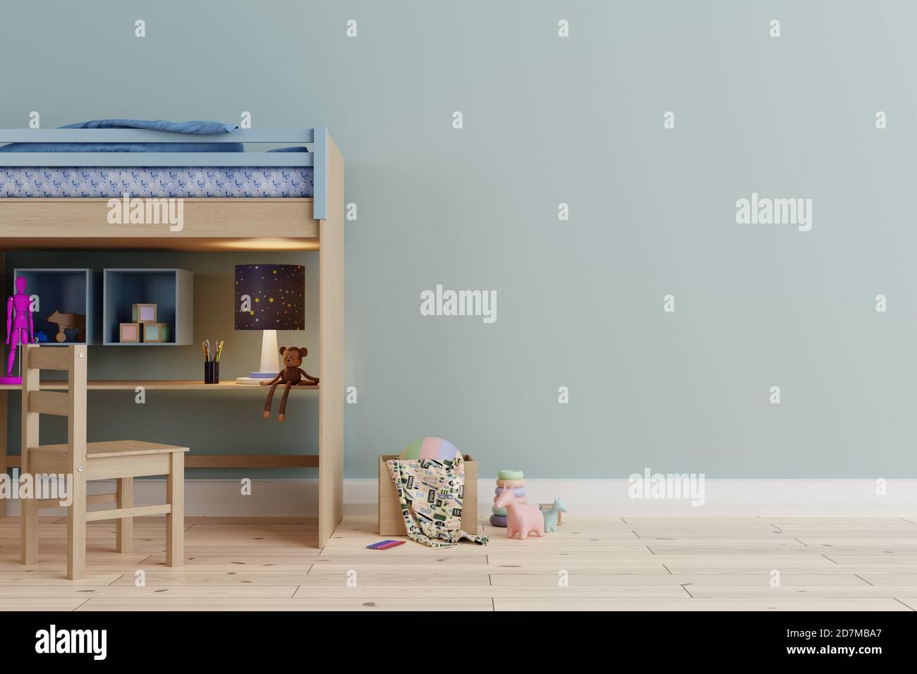 kids room interior pastel color wall. 3D rendering. Stock Photo