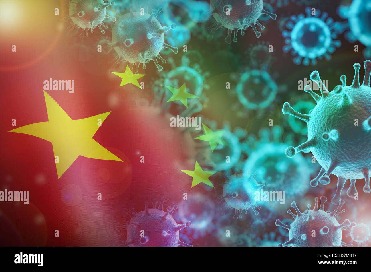 Chinese Flag and Corona Virus Stock Photo
