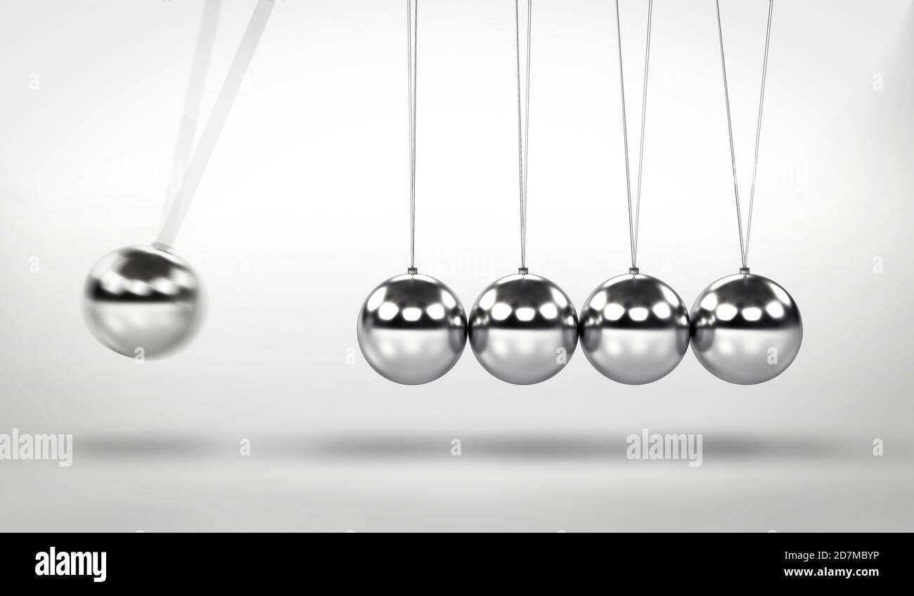 Newton's cradle on a grey background. 3d render Stock Photo
