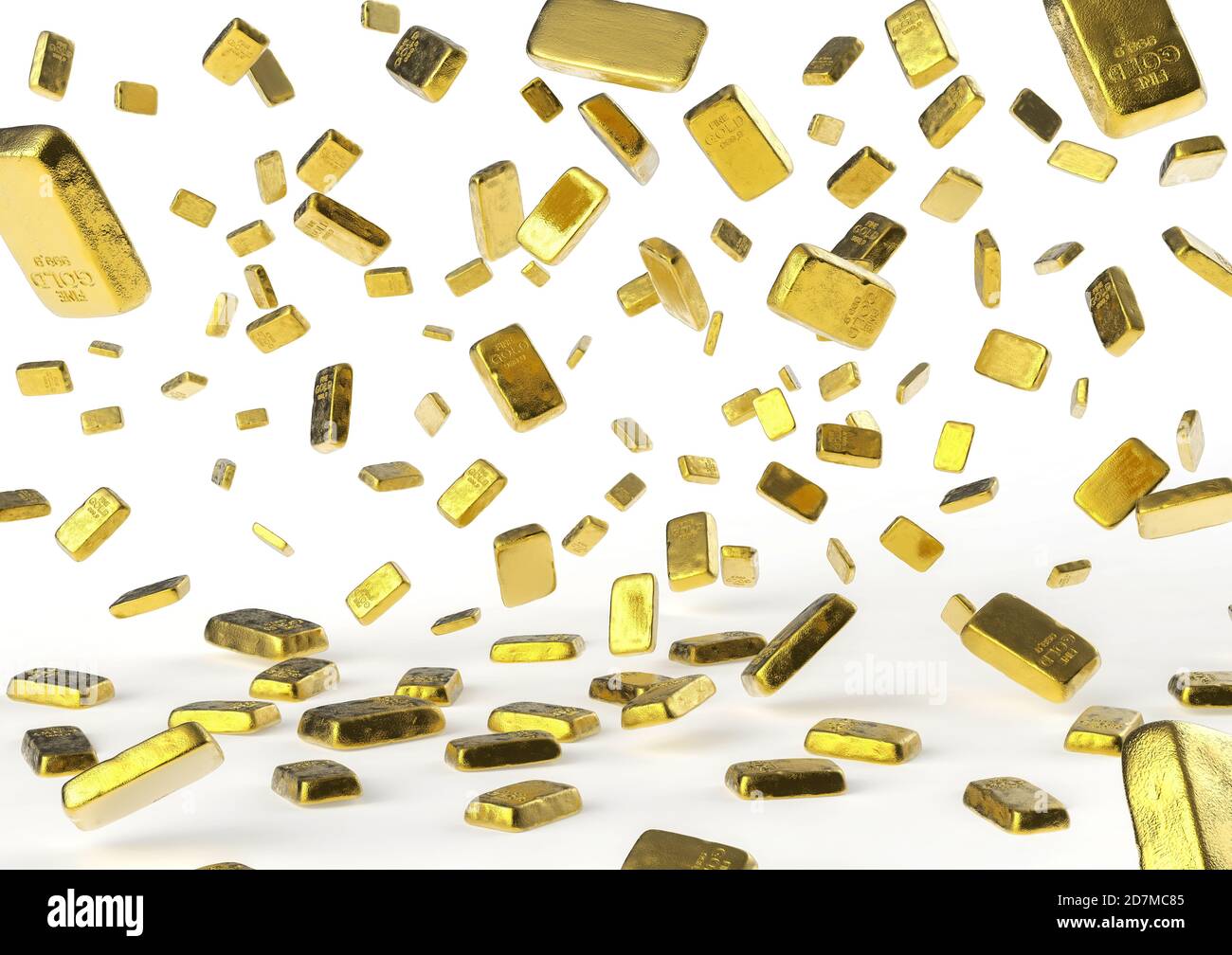 Flying shiny gold bars on white background Stock Photo