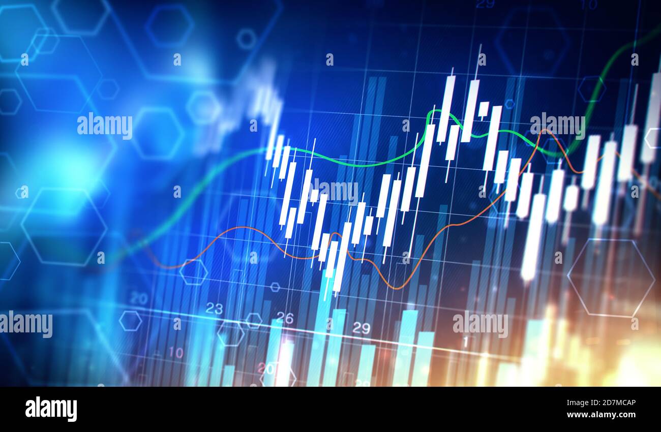 Data analyzing in stock market: the charts and quotes on display Stock Photo