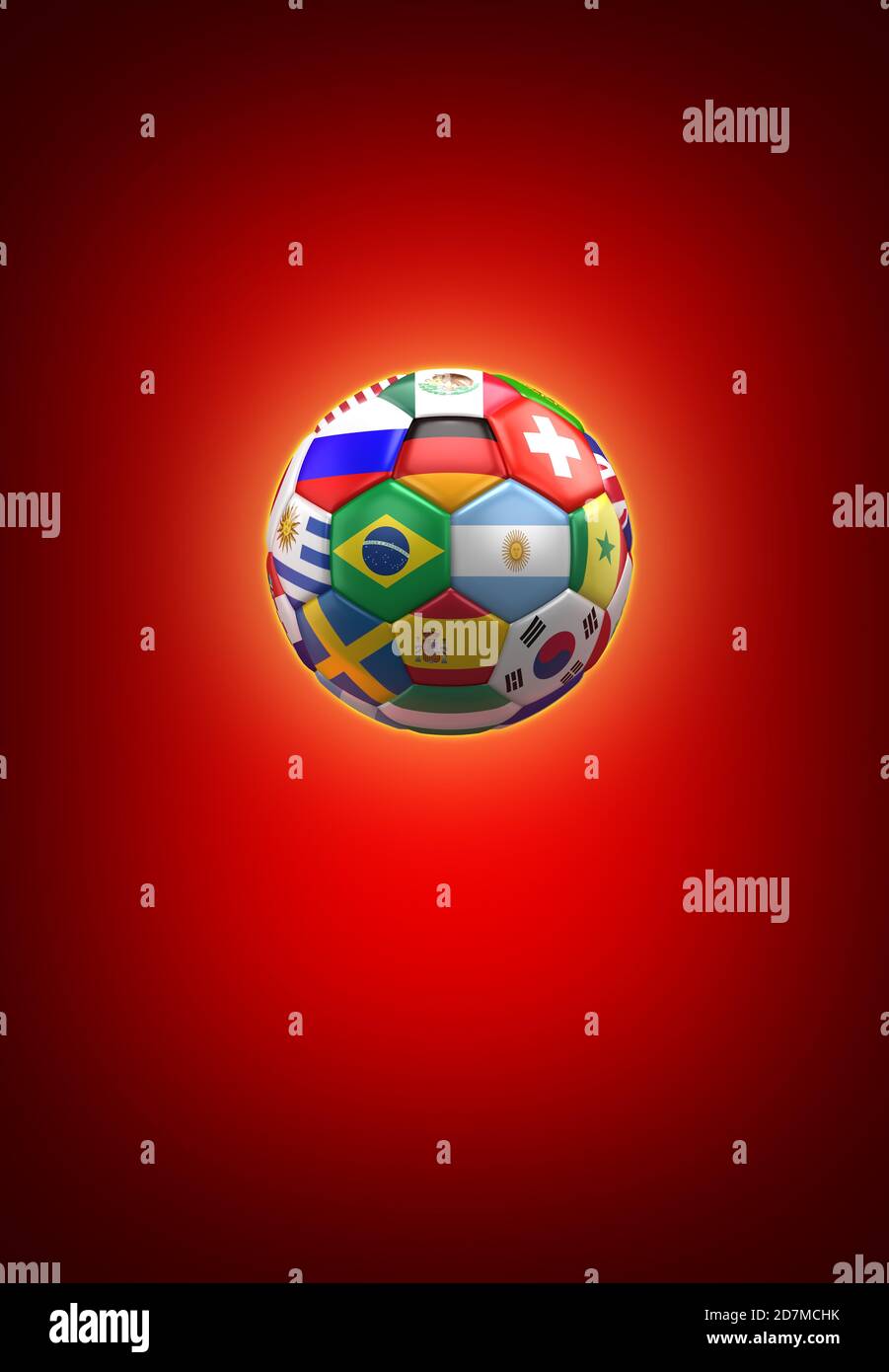 3D soccer ball with nations flags Stock Photo