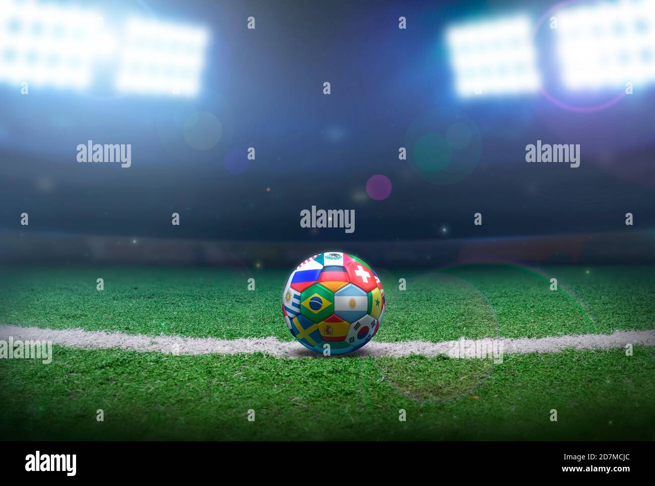 Soccer ball in the stadium Stock Photo