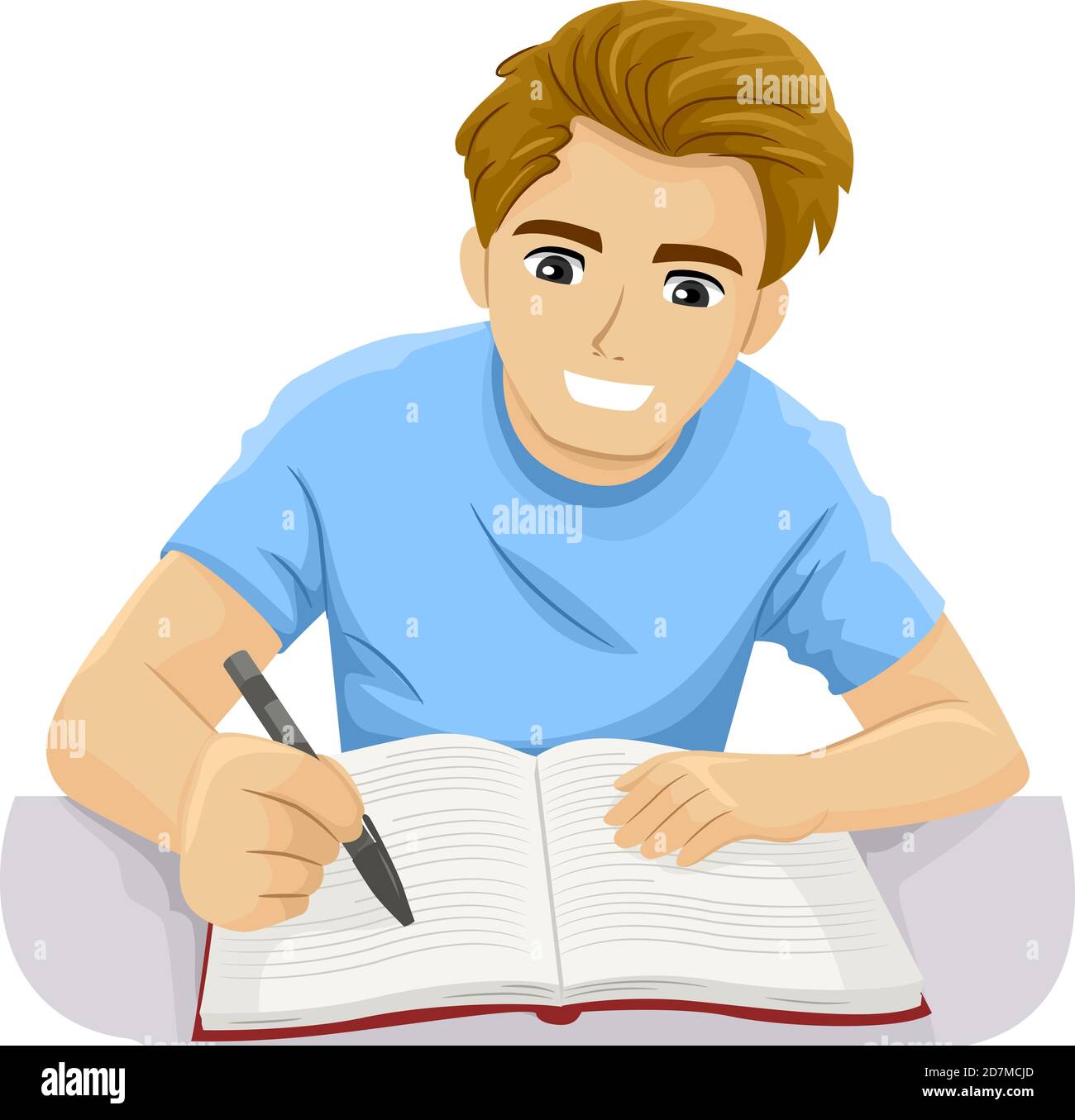 Illustration of a Teenage Guy Using Pen to Point for Speed Reading Stock Photo