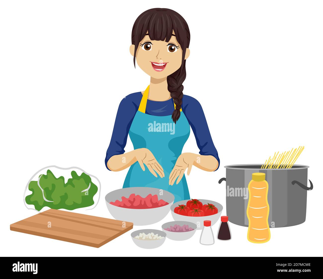 Illustration woman cartoon presenting cooking hi-res stock photography and  images - Alamy