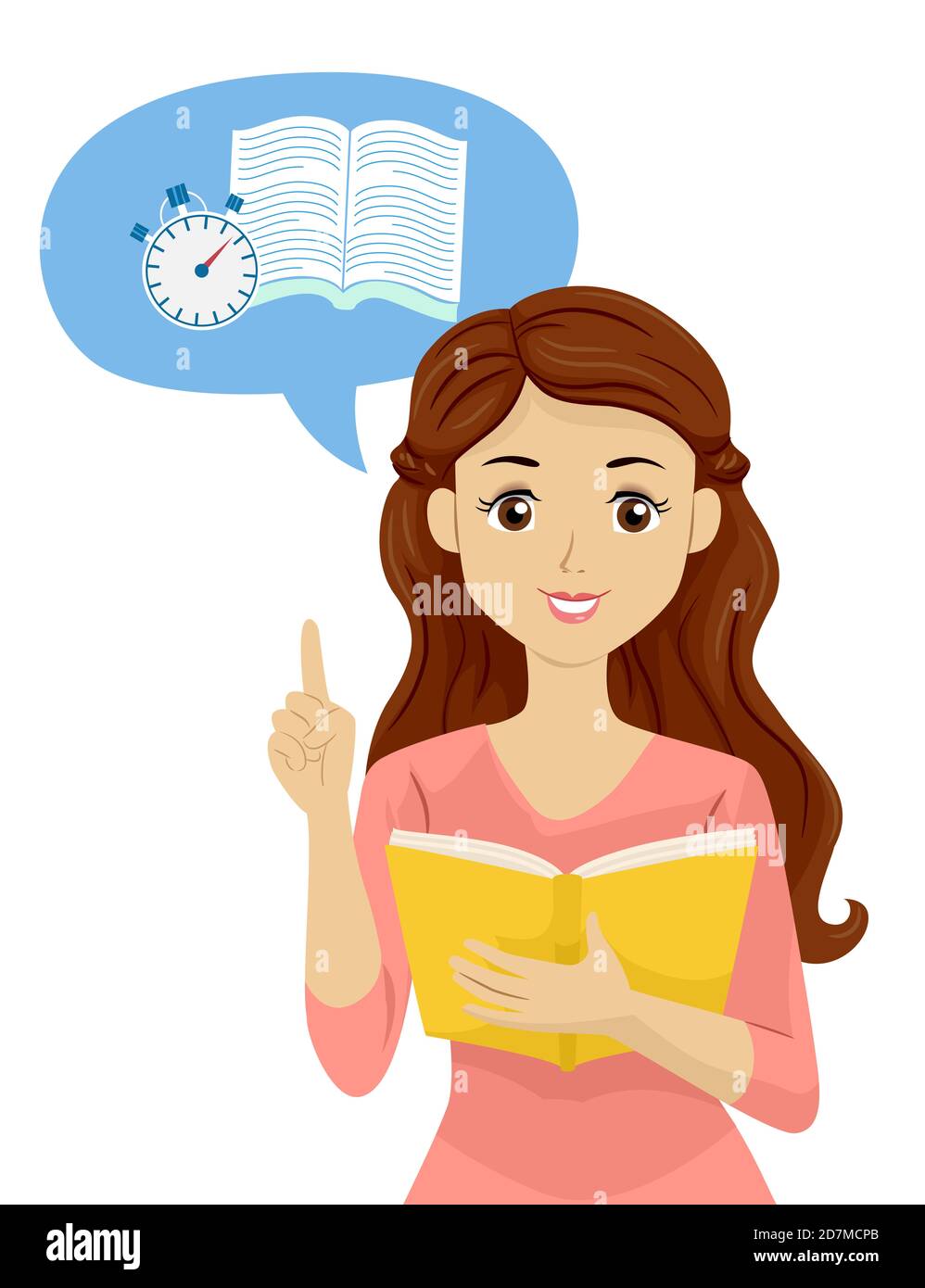 Illustration of a Teenage Girl Talking About Speed Reading Stock Photo