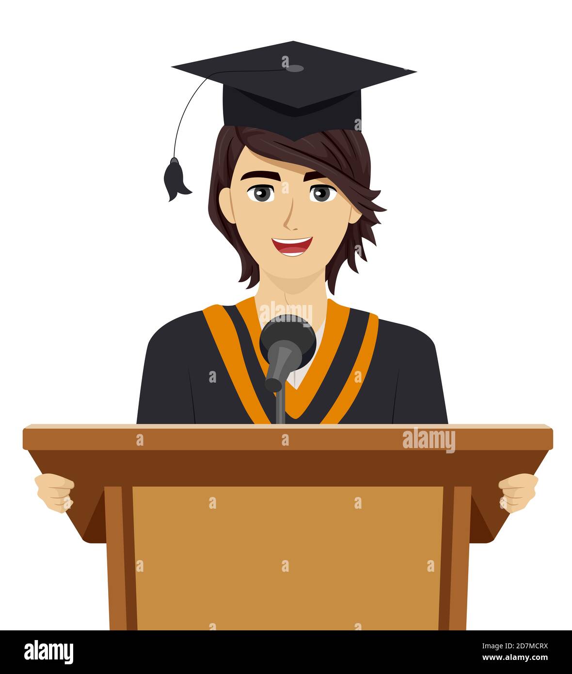 Illustration of a Teenage Guy Giving Graduation Speech on Lectern Stock Photo