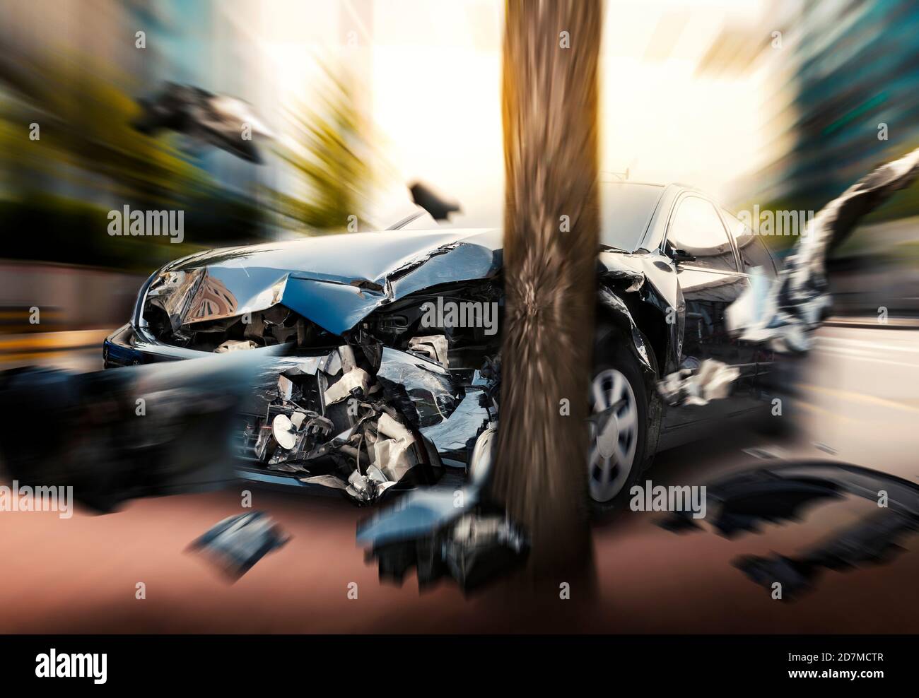 Car crash dangerous accident on the road. Stock Photo