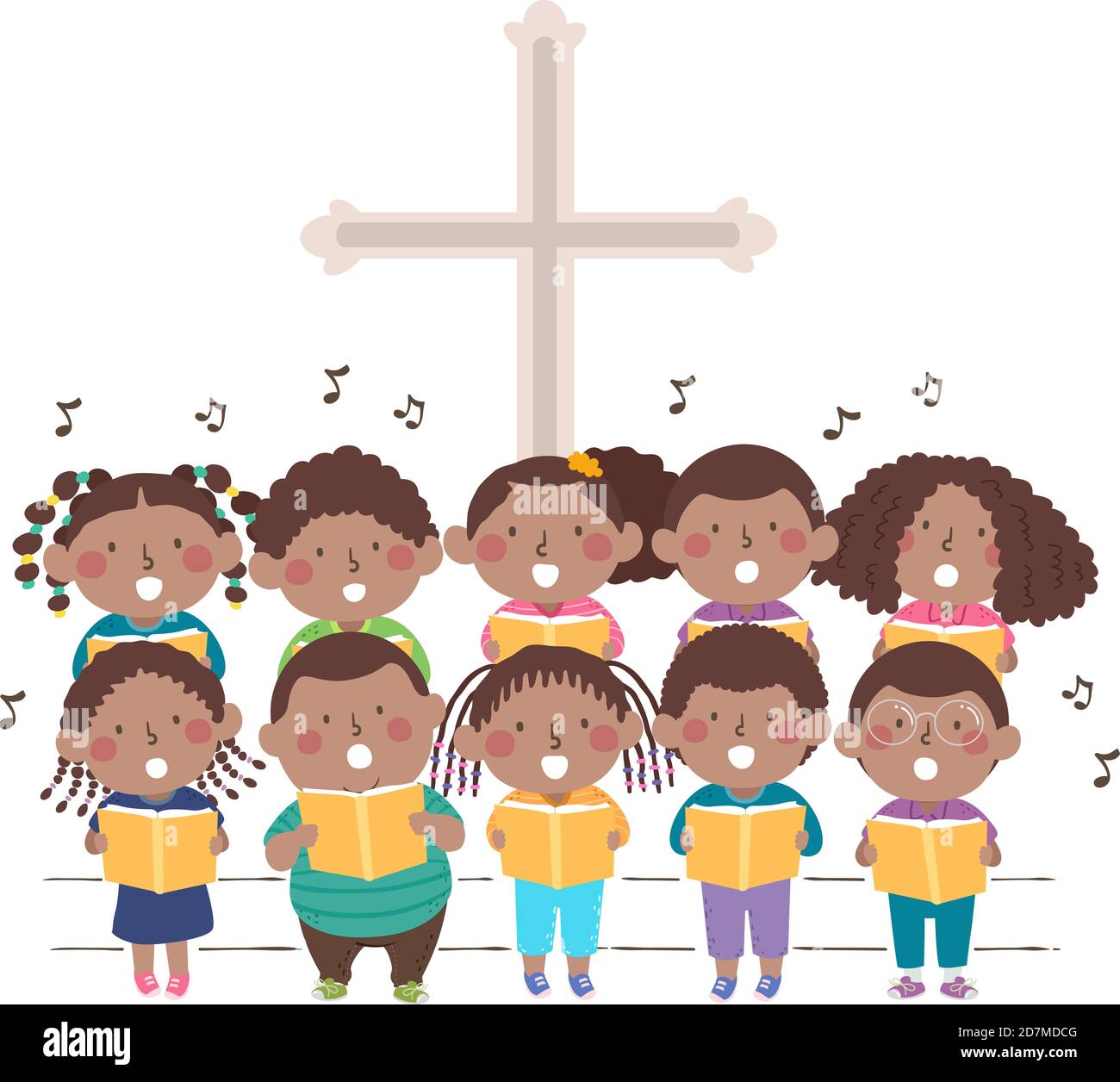 Illustration of African American Kids Singing in Church in Choir Stock Photo