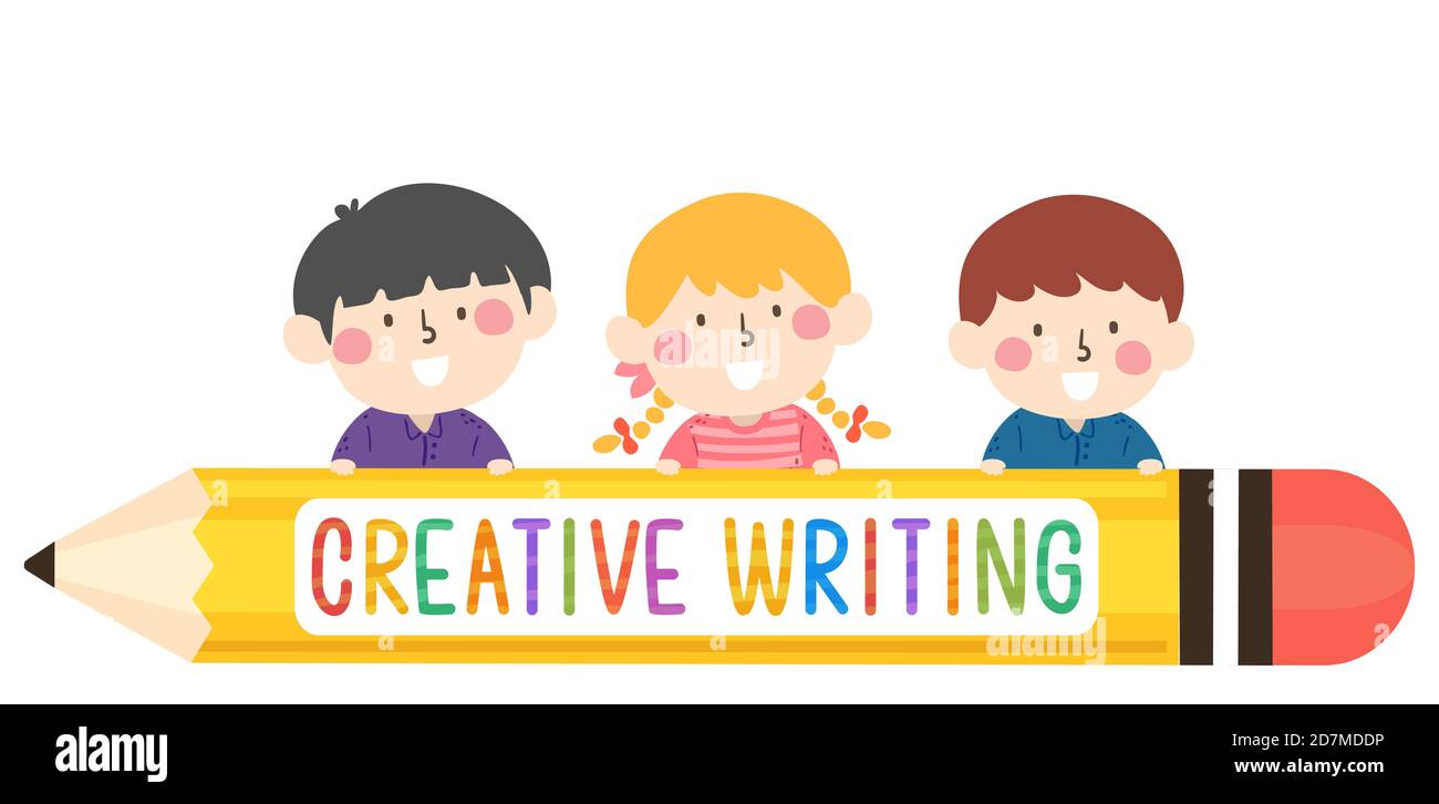 Illustration of kids with a big pencil