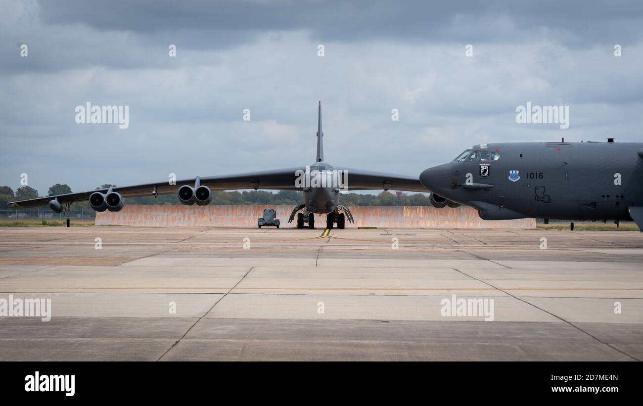 A B-52H Stratofortress taxis down the flight line during Global Thunder 21 at Barksdale Air Force Base, La., Oct. 23, 2020. The ability to credibly convey the readiness and lethality of our forces is a key component of strategic deterrence. (U.S. Air Force photo by Senior Airman Lillian Miller) Stock Photo