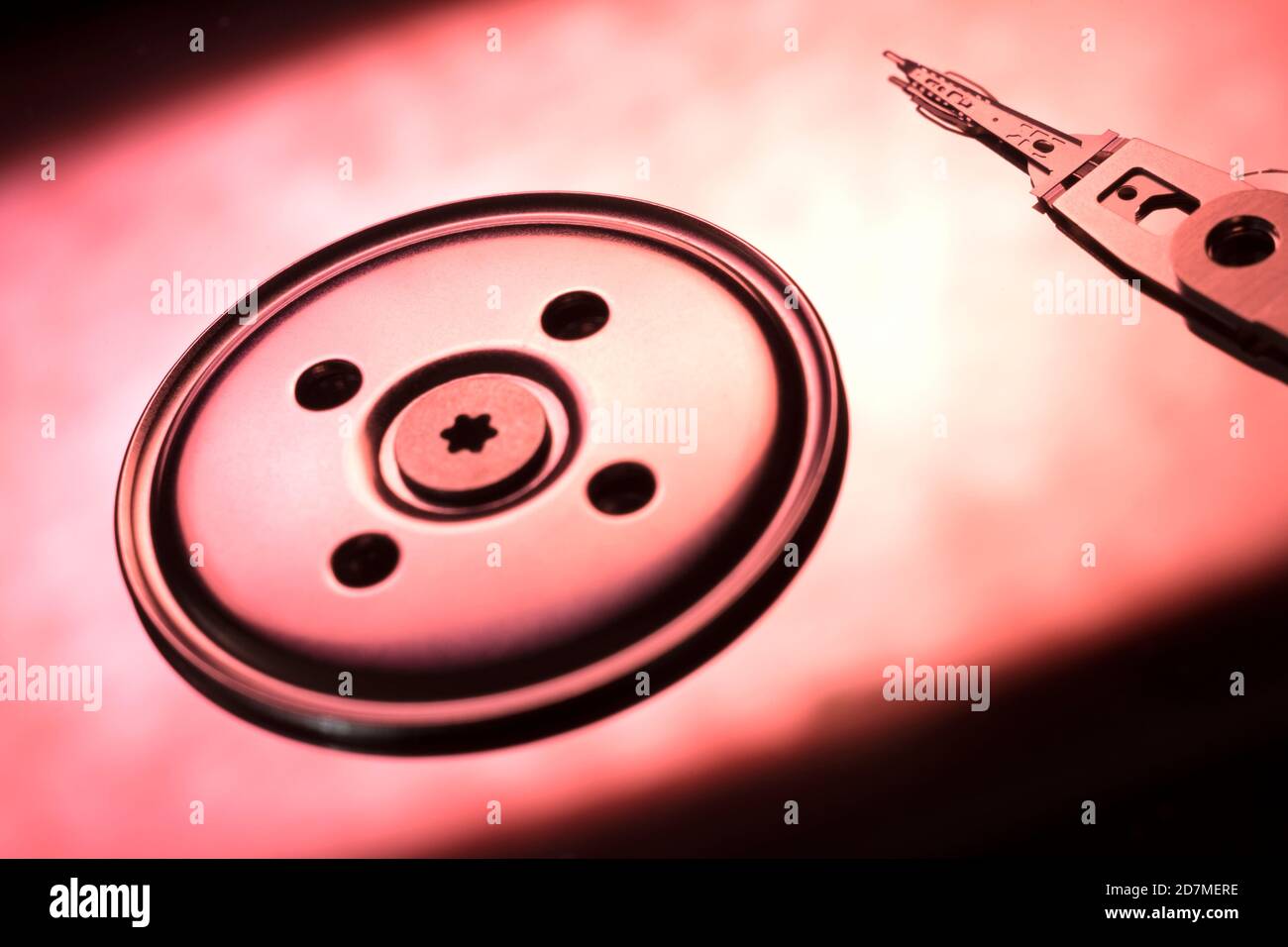 Hard Disc Drive view from the inside with reflections. Stock Photo