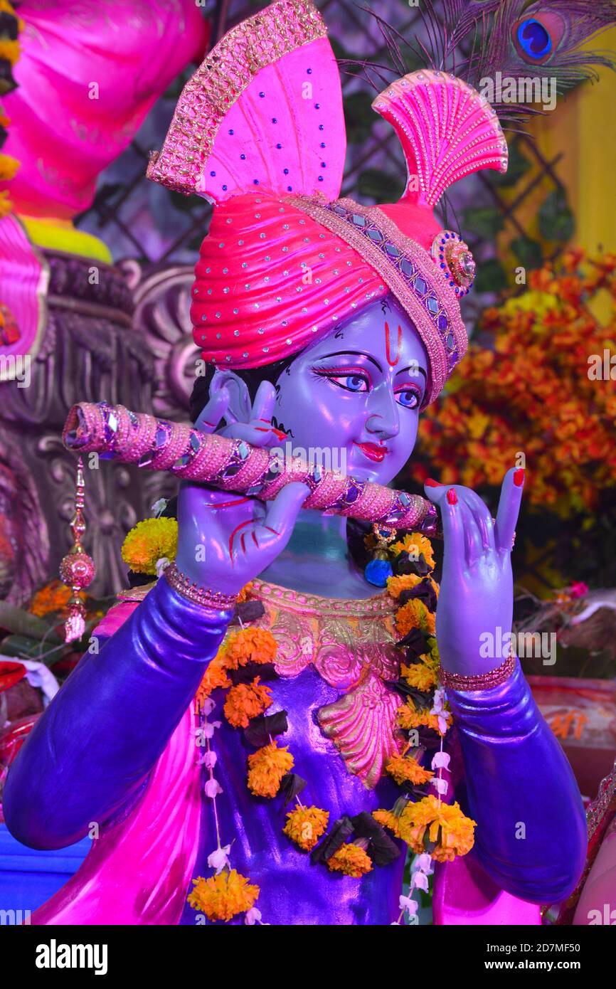 Hindu God Krishna with flute Stock Photo Alamy