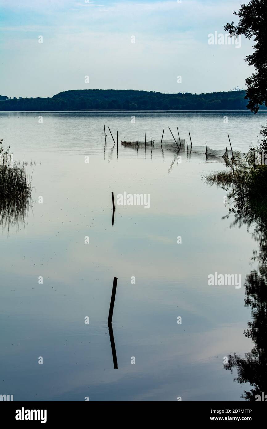 Beautiful scenery of a fishing net in a lake one of the latest days of ...