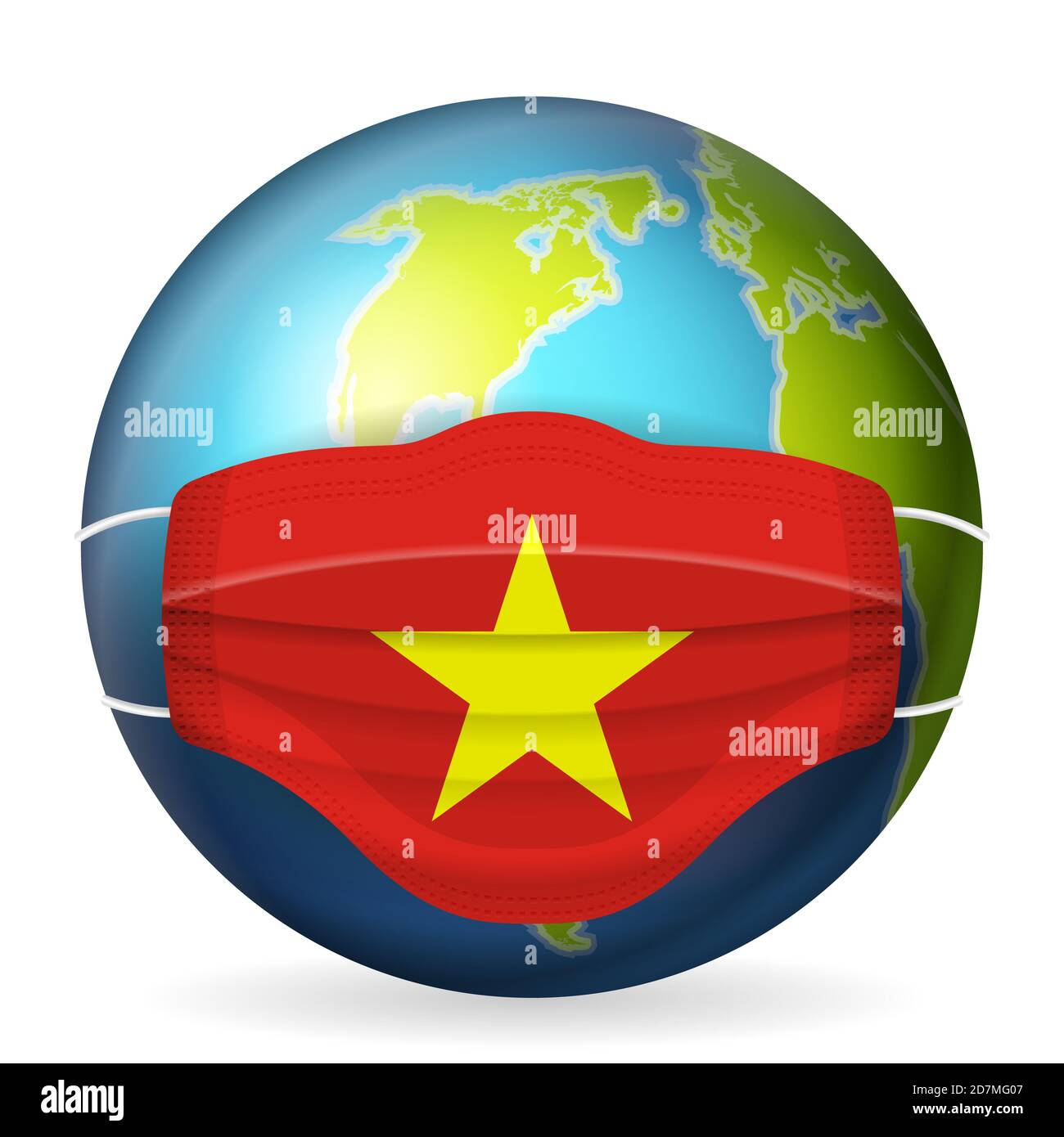World globe with medical mask Vietnam flag on a white background ...